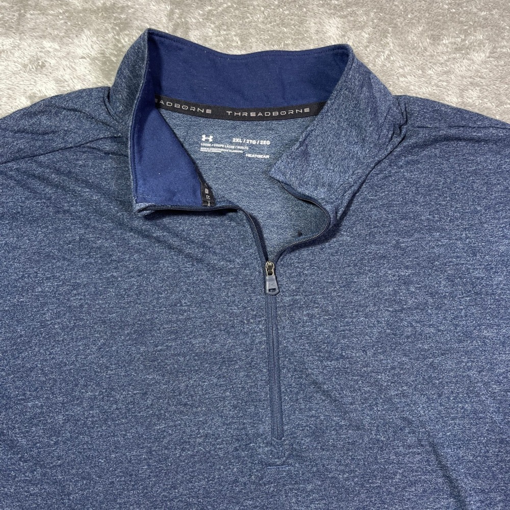 Under Armour Threadborne Men's 2XL HeatGear 1/4 Zip Pullover Athletic Top Blue‎